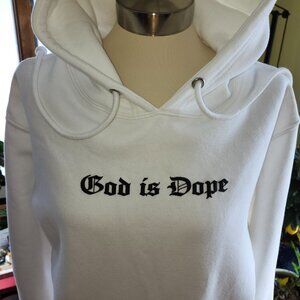 25124  Lane 7 "God is Dope"  White Hoodie size Medium